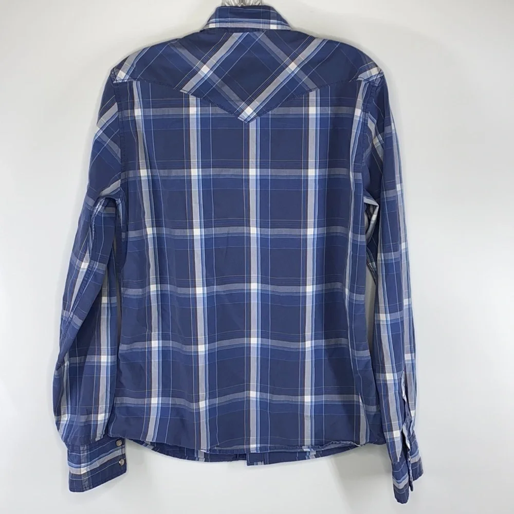 Hollister Western Styling Long Sleeve Blue Plaid Shirt Size Small